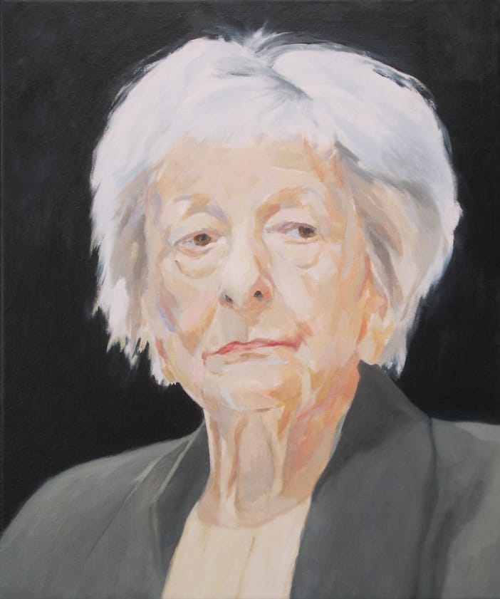 Reputation 14 Old lady with white hair looking to her left, on a black background.