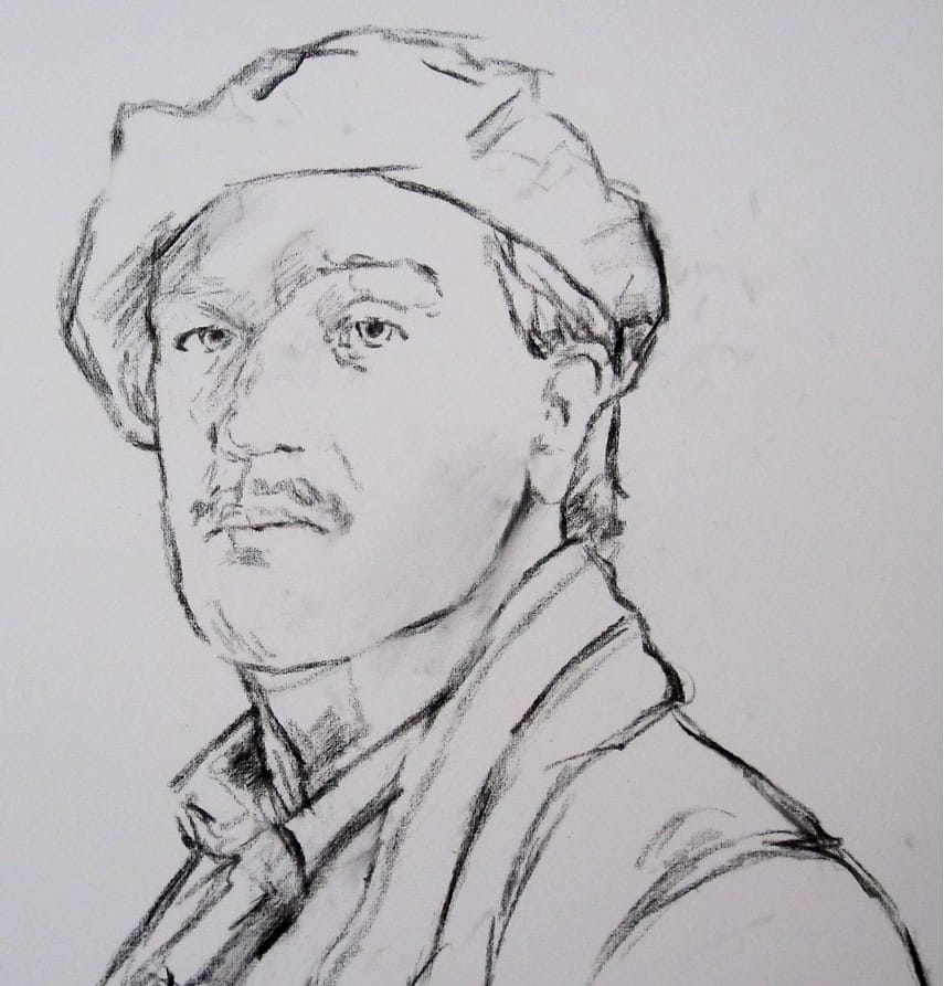 Portrait drawing of Jeroen Spitzenberger in his role as Han van Meegeren